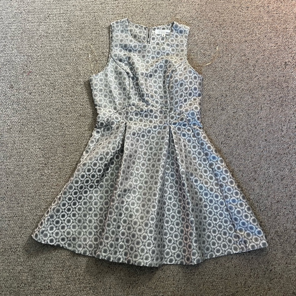 Aniina silver sleeveless fit and flare silver zipper dress women’s medium